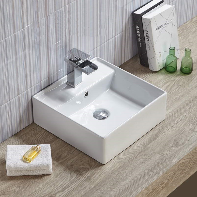 16-in. W Above Counter White Bathroom Vessel Sink For 1 Hole Center Drilling AI-28100