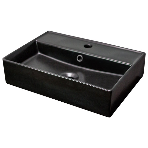 19.7-in. W Above Counter Black Bathroom Vessel Sink For 1 Hole Center Drilling AI-28126