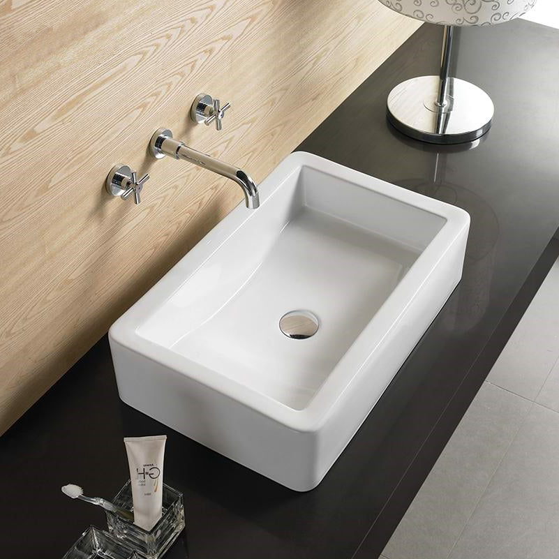 23.6-in. W Above Counter White Bathroom Vessel Sink For Deck Mount Deck Mount Drilling AI 28134