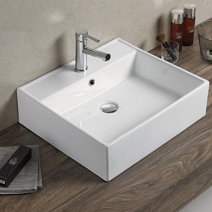 20.7-in. W Above Counter White Bathroom Vessel Sink For 1 Hole Center Drilling AI 28139