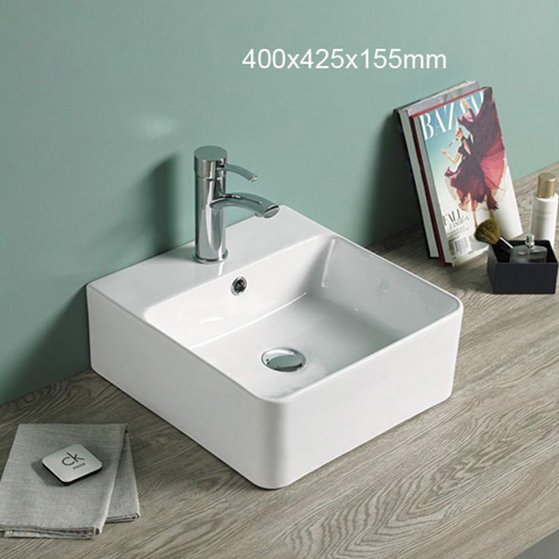 15.7-in. W Above Counter White Bathroom Vessel Sink For 1 Hole Center Drilling AI-28142