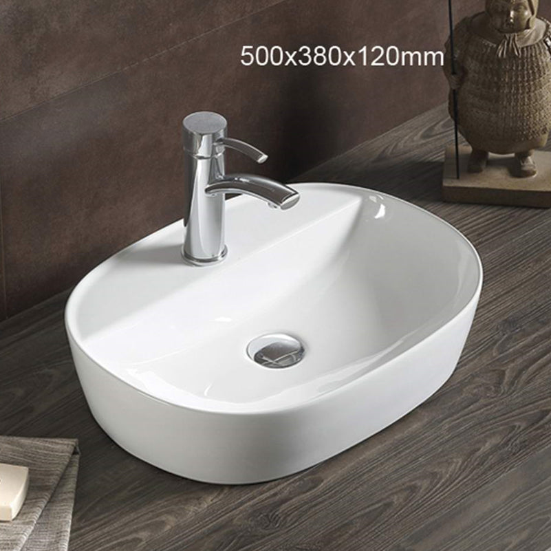 19.7-in. W Above Counter White Bathroom Vessel Sink For 1 Hole Center Drilling AI-28145