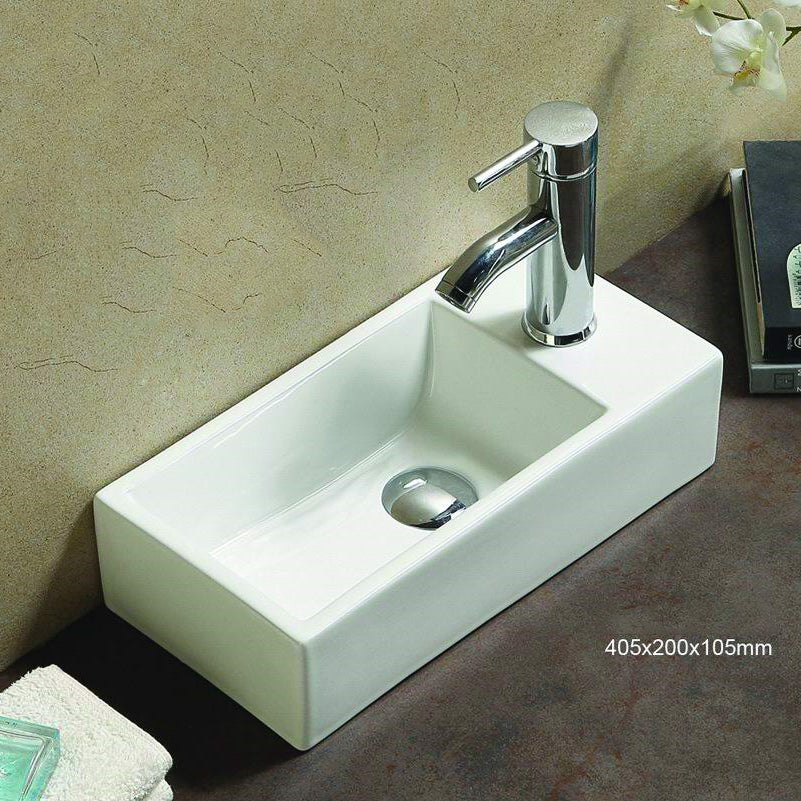 16-in. W Above Counter White Bathroom Vessel Sink For 1 Hole Right Drilling AI-28150