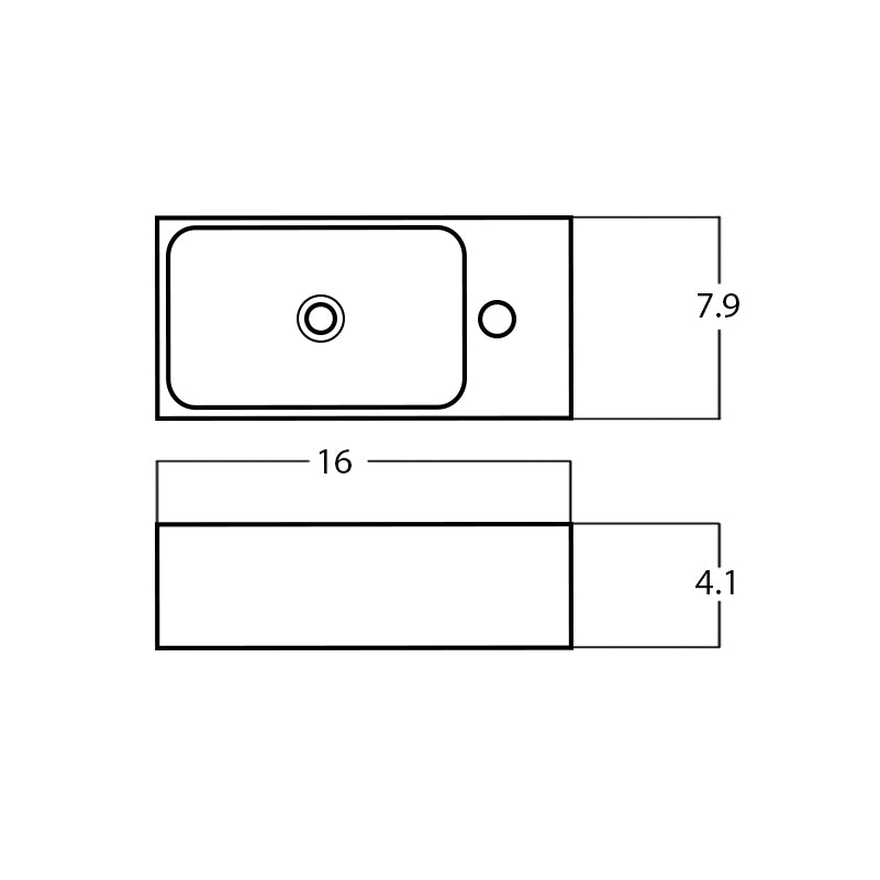 16-in. W Above Counter White Bathroom Vessel Sink For 1 Hole Right Drilling AI-28150