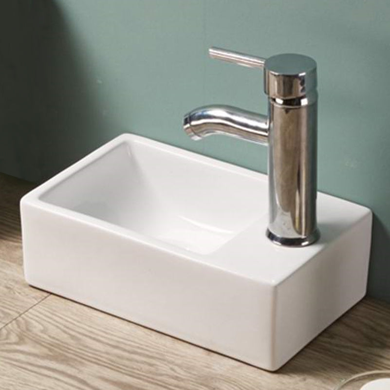 11.6-in. W Above Counter White Bathroom Vessel Sink For 1 Hole Right Drilling AI-28155