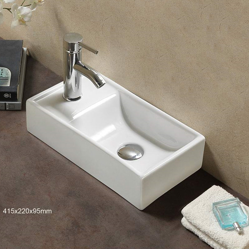 16.3-in. W Above Counter White Bathroom Vessel Sink For 1 Hole Left Drilling AI-28157