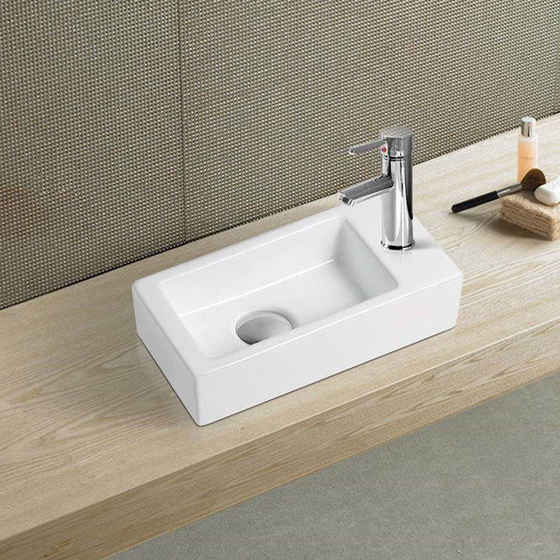 14.5-in. W Above Counter White Bathroom Vessel Sink For 1 Hole Right Drilling AI-28160