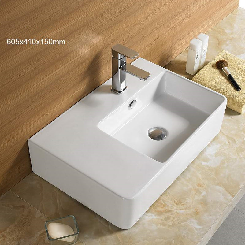 23.8-in. W Above Counter White Bathroom Vessel Sink For 1 Hole Right Drilling AI 28164