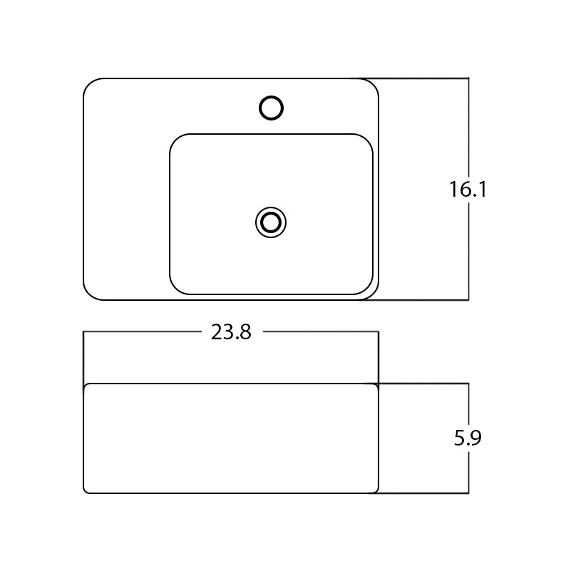 23.8-in. W Above Counter White Bathroom Vessel Sink For 1 Hole Right Drilling AI 28164