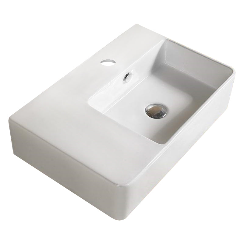 23.8-in. W Above Counter White Bathroom Vessel Sink For 1 Hole Right Drilling AI 28164