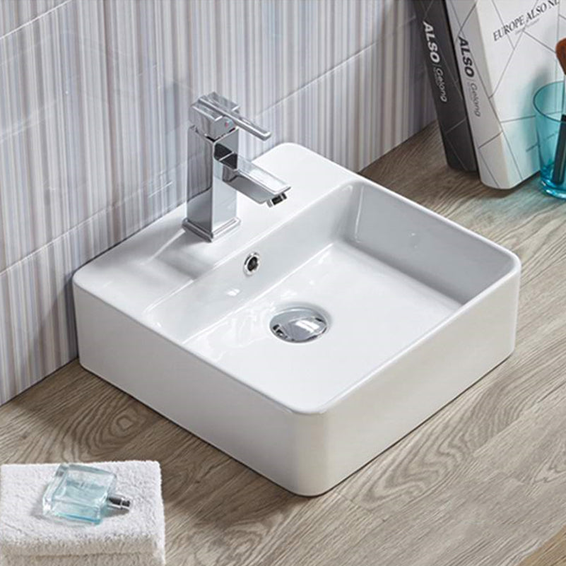 15-in. W Above Counter White Bathroom Vessel Sink For 1 Hole Center Drilling AI-28180