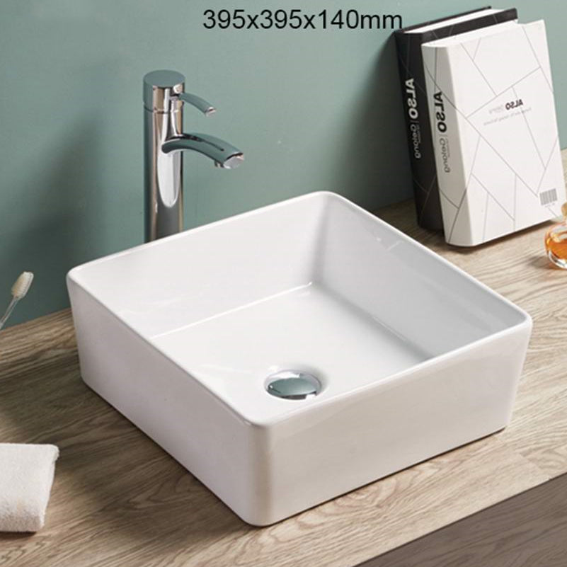 15.6-in. W Above Counter White Bathroom Vessel Sink For Deck Mount Deck Mount Drilling AI-28184