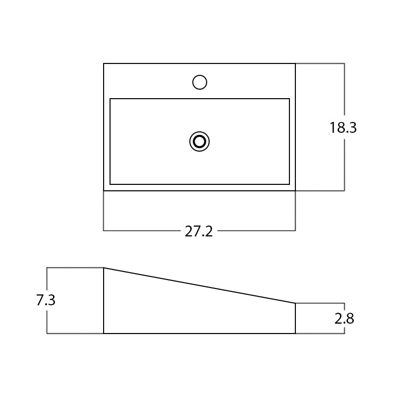 27.2-in. W Above Counter White Bathroom Vessel Sink For 1 Hole Center Drilling AI 28188