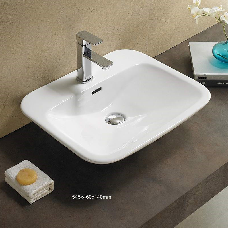 21.5-in. W Above Counter White Bathroom Vessel Sink For 1 Hole Center Drilling  AI 28215