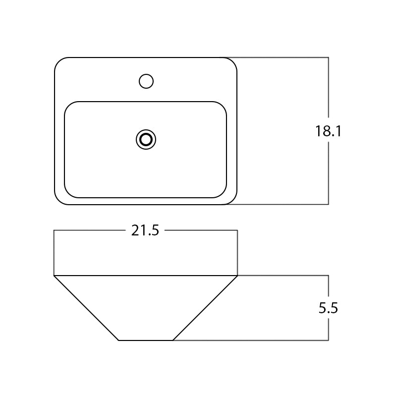 21.5-in. W Above Counter White Bathroom Vessel Sink For 1 Hole Center Drilling  AI 28215