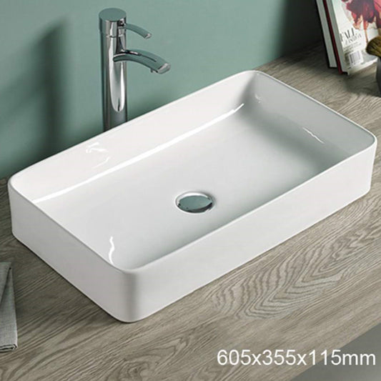 23.8-in. W Above Counter White Bathroom Vessel Sink For Deck Mount Deck Mount Drilling AI 28223