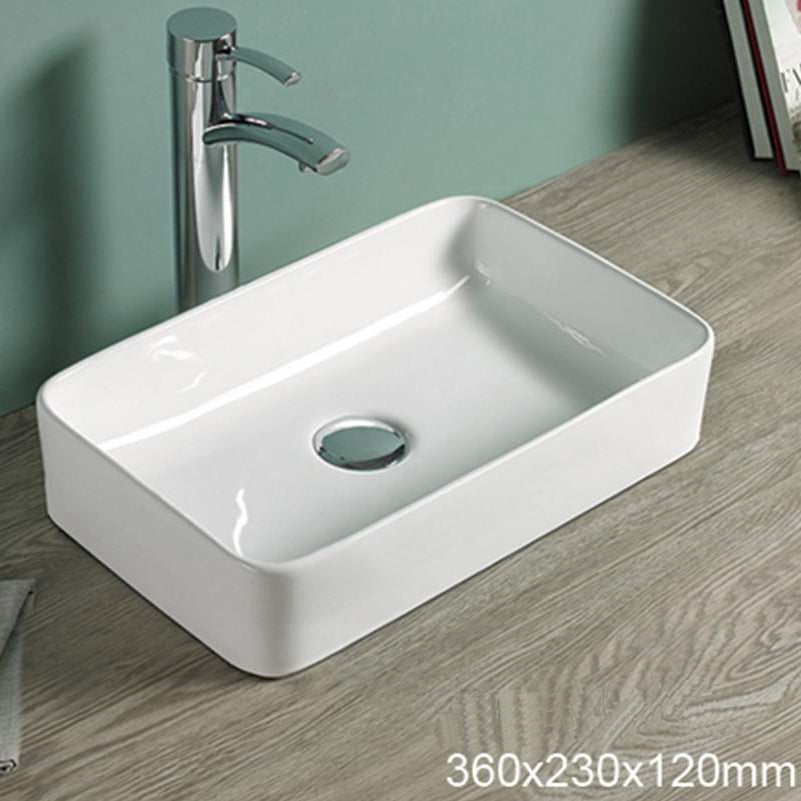 14.2-in. W Above Counter White Bathroom Vessel Sink For Deck Mount Deck Mount Drilling AI-28225