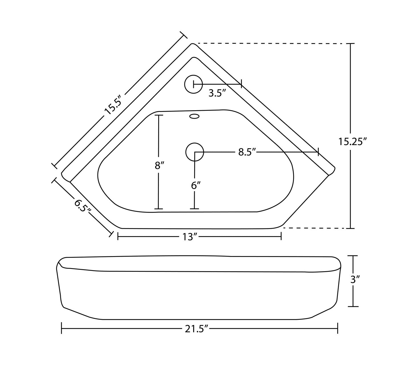 21.5-in. W Above Counter White Bathroom Vessel Sink For 1 Hole Center Drilling AI 28229