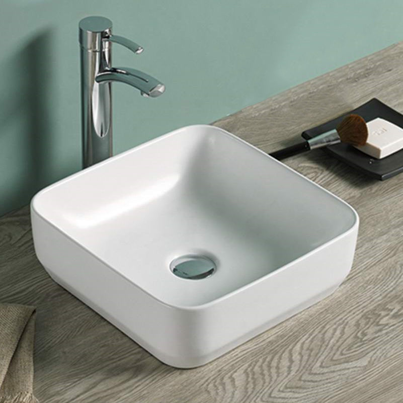 14.2-in. W Above Counter White Bathroom Vessel Sink For Wall Mount Wall Mount Drilling AI-28250