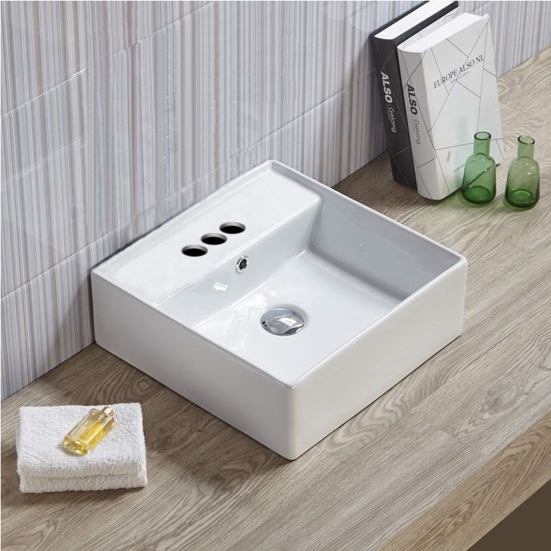 18.1-in. W Above Counter White Bathroom Vessel Sink For 3H4-in. Center Drilling AI-28265