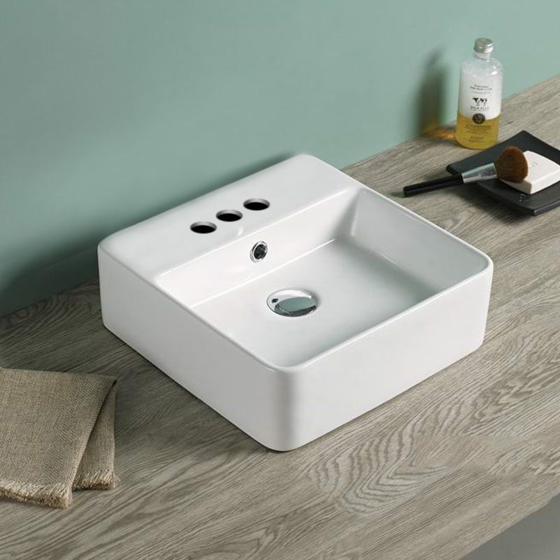 16-in. W Above Counter White Bathroom Vessel Sink For 3H4-in. Center Drilling AI-28273