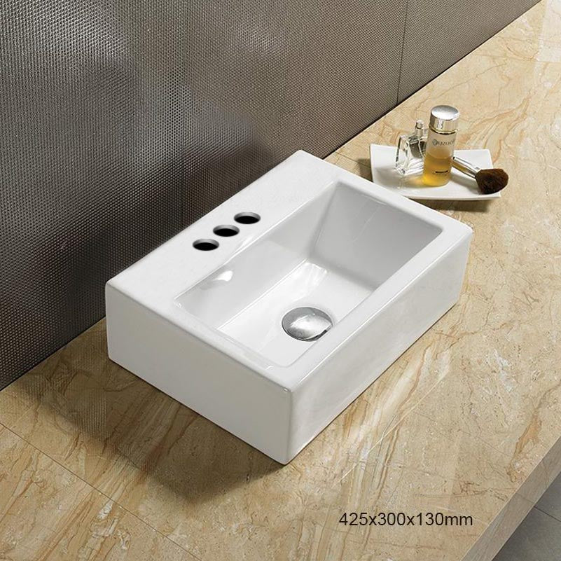 16.7-in. W Above Counter White Bathroom Vessel Sink For 3H4-in. Center Drilling AI-28289