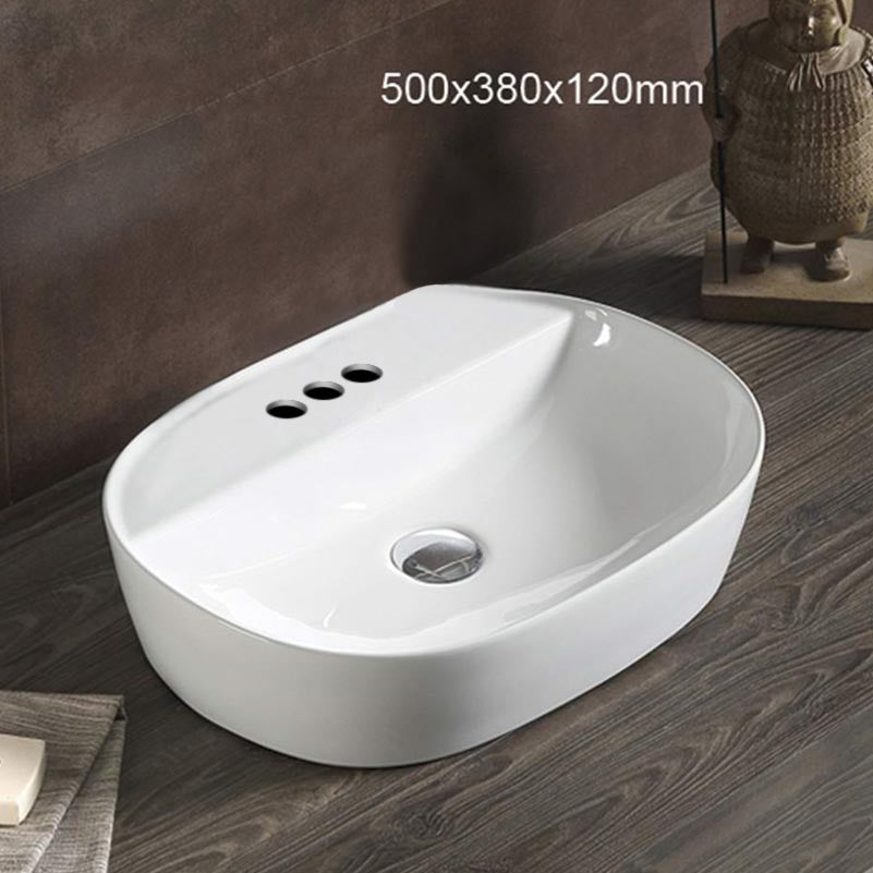 19.7-in.  Above Counter White Bathroom Vessel Sink For 3H4-in. Center Drilling AI-28294