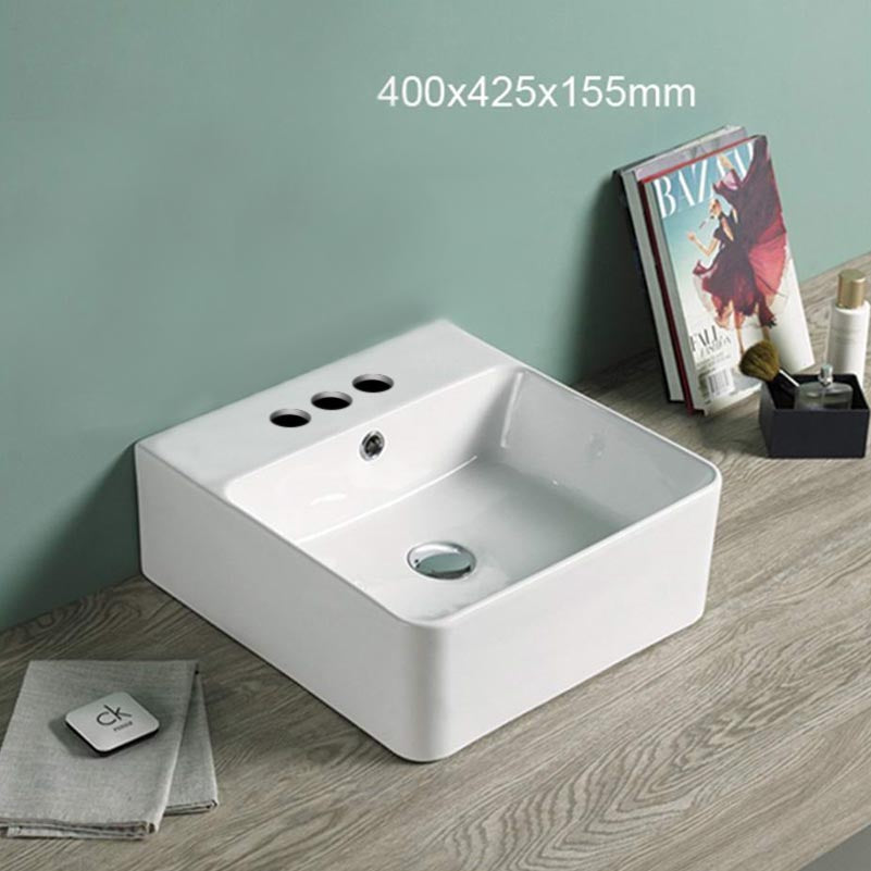 15.7-in. W Above Counter White Bathroom Vessel Sink For 3H4-in. Center Drilling AI-28297