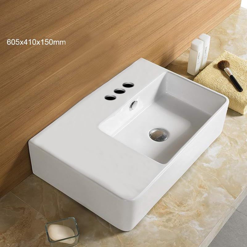 23.8-in. W Above Counter White Bathroom Vessel Sink For 3H4-in. Right Drilling AI 28302