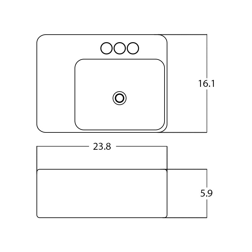 23.8-in. W Above Counter White Bathroom Vessel Sink For 3H4-in. Right Drilling AI 28302