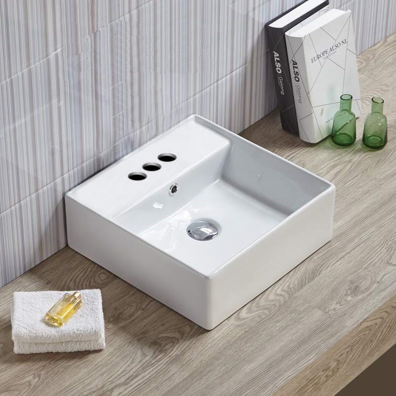 15-in. W Above Counter White Bathroom Vessel Sink For 3H4-in. Center Drilling AI-28310