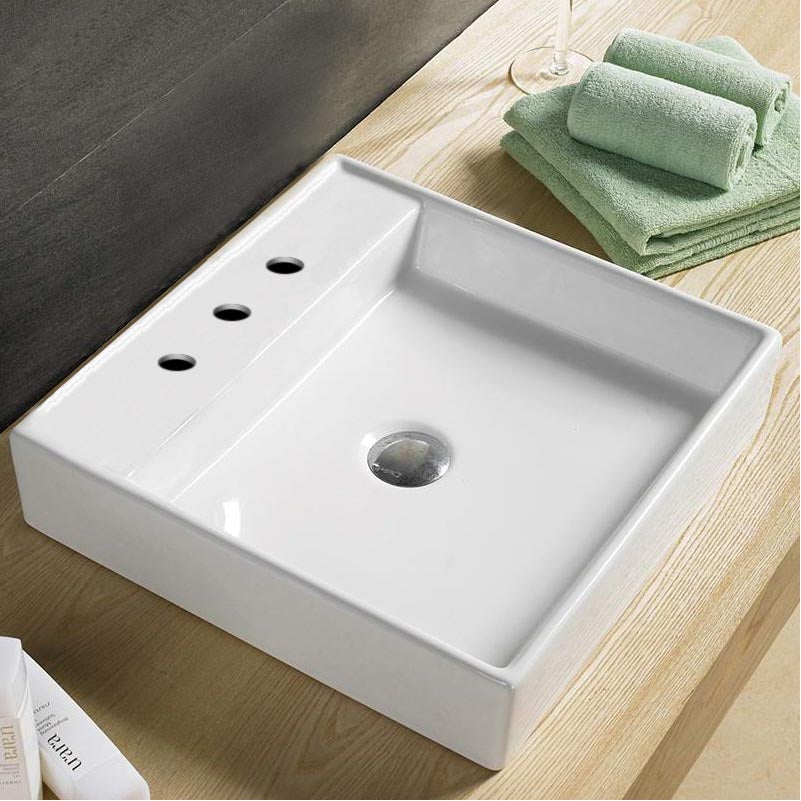 11-in. W Above Counter White Bathroom Vessel Sink For 3H8-in. Center Drilling AI-28322