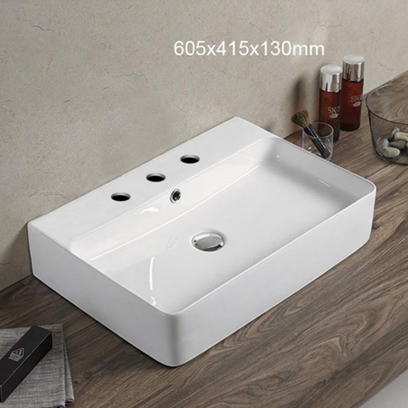 23.8-in. W Above Counter White Bathroom Vessel Sink For 3H8-in. Center Drilling AI 28332