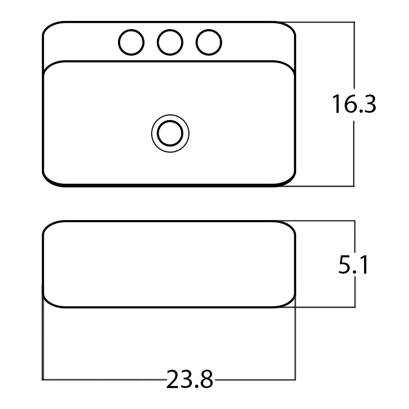 23.8-in. W Above Counter White Bathroom Vessel Sink For 3H8-in. Center Drilling AI 28332