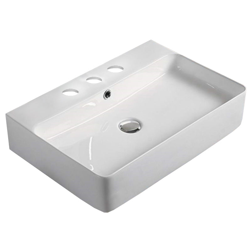 23.8-in. W Above Counter White Bathroom Vessel Sink For 3H8-in. Center Drilling AI 28332