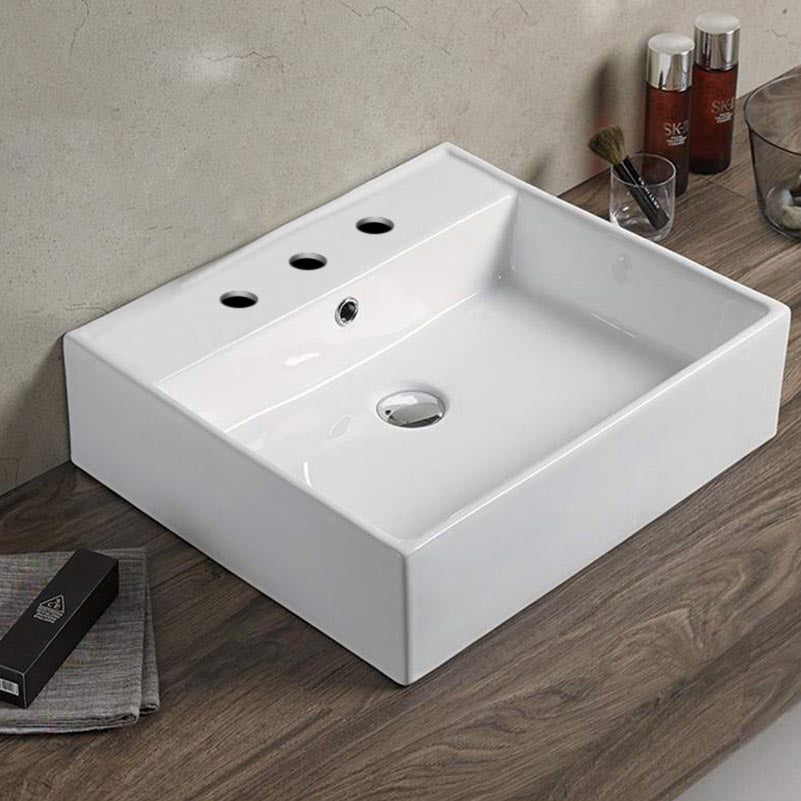 20.7-in. W Above Counter White Bathroom Vessel Sink For 3H8-in. Center Drilling AI 28333