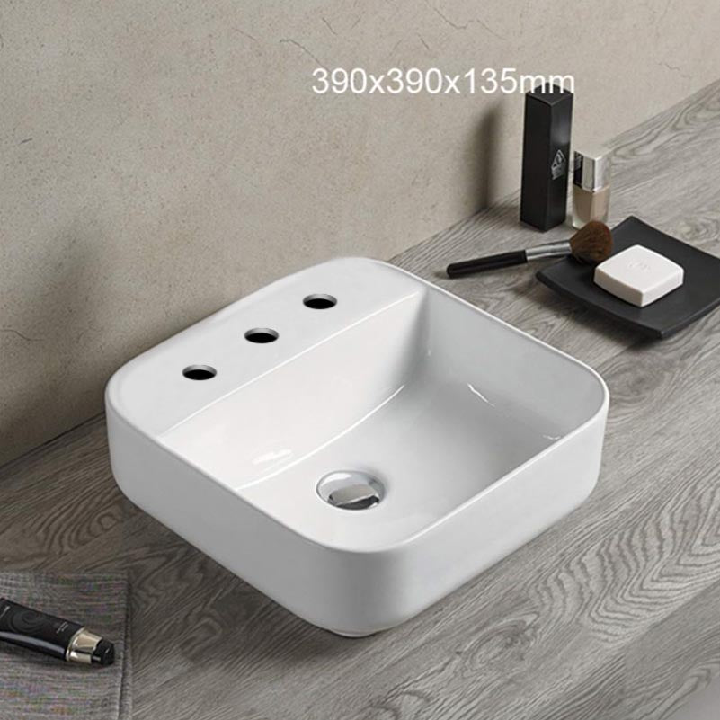 15.4-in. W Above Counter White Bathroom Vessel Sink For 3H8-in. Center Drilling AI-28334