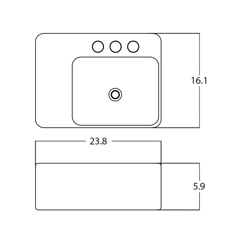 23.8-in. W Above Counter White Bathroom Vessel Sink For 3H8-in. Right Drilling AI 28336