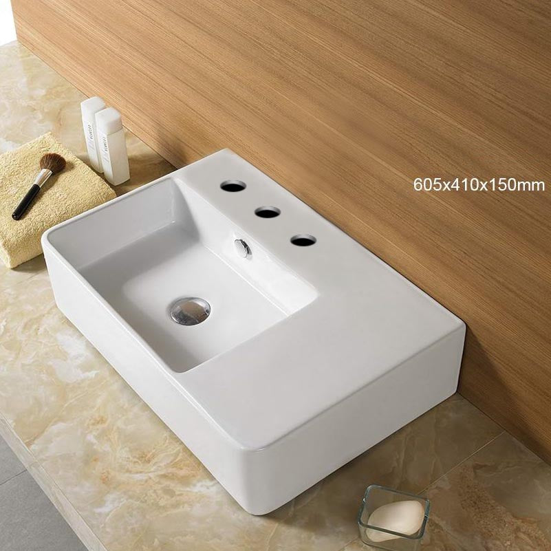 23.8-in. W Above Counter White Bathroom Vessel Sink For 3H8-in. Left Drilling AI 28338