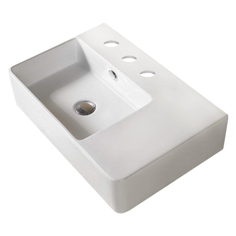 23.8-in. W Above Counter White Bathroom Vessel Sink For 3H8-in. Left Drilling AI 28338