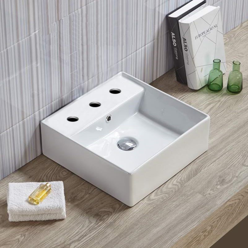 15-in. W Above Counter White Bathroom Vessel Sink For 3H8-in. Center Drilling AI-28344