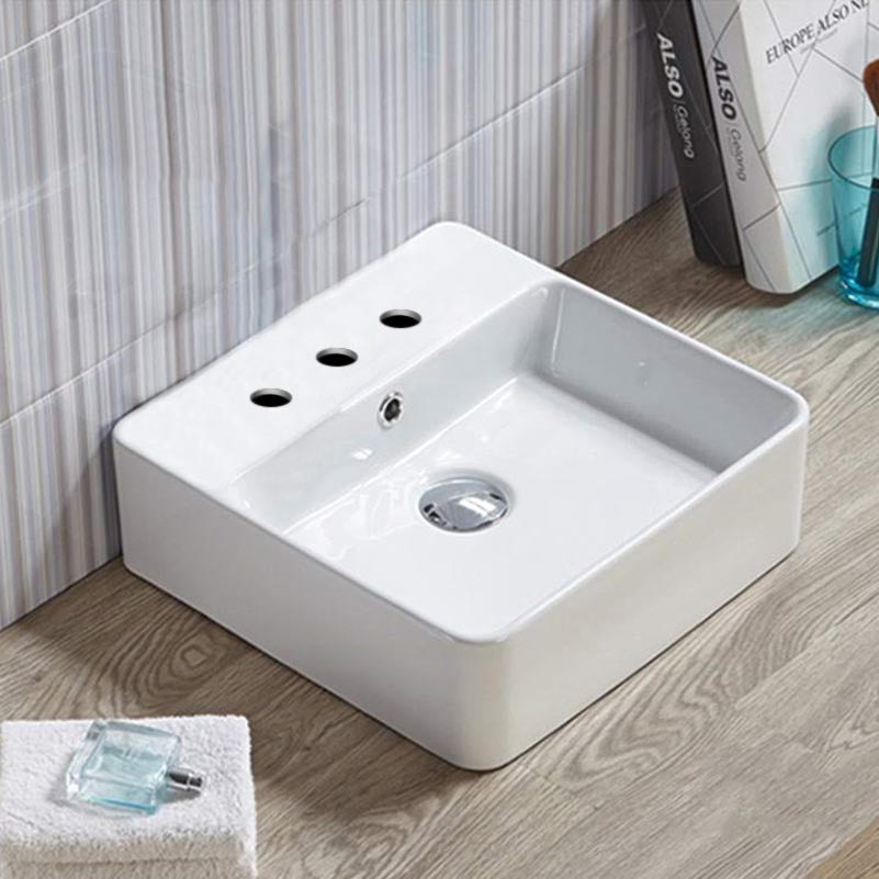 15-in. W Above Counter White Bathroom Vessel Sink For 3H8-in. Center Drilling AI-28346