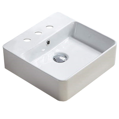 15-in. W Above Counter White Bathroom Vessel Sink For 3H8-in. Center Drilling AI-28346