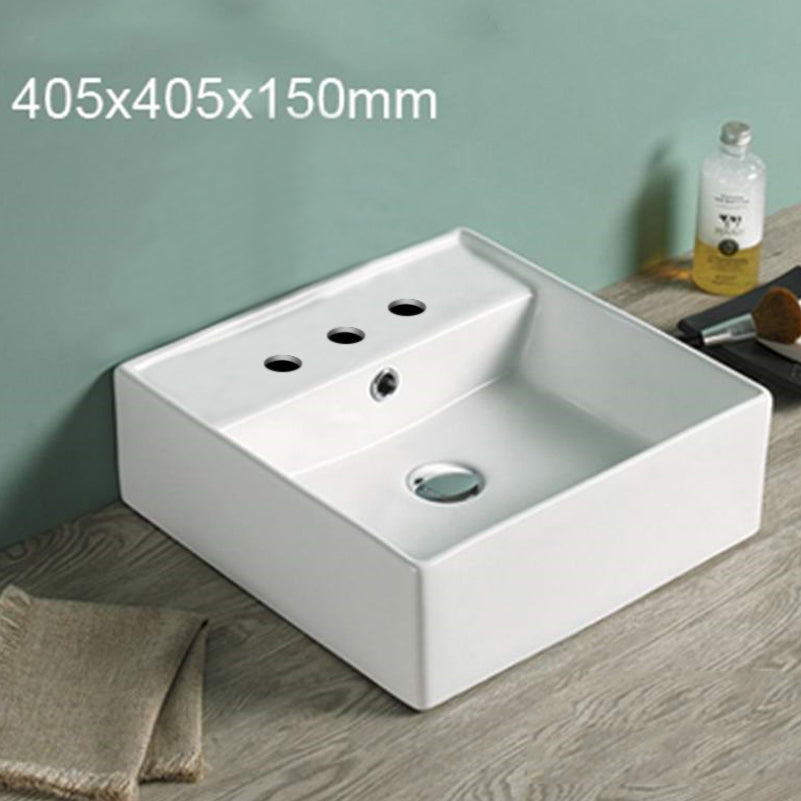 16-in. W Above Counter White Bathroom Vessel Sink For 3H8-in. Center Drilling AI-28355