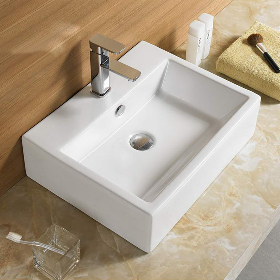 20.9-in. W Above Counter White Bathroom Vessel Sink For 1 Hole Center Drilling AI 28403