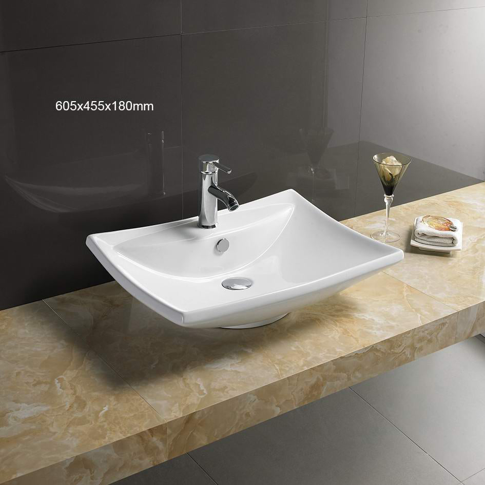 23.8-in. W Above Counter White Bathroom Vessel Sink For 1 Hole Center Drilling AI 28410