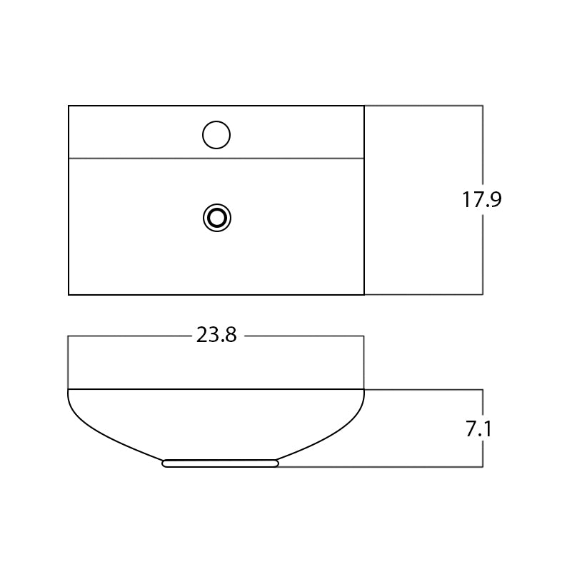 23.8-in. W Above Counter White Bathroom Vessel Sink For 1 Hole Center Drilling AI 28410