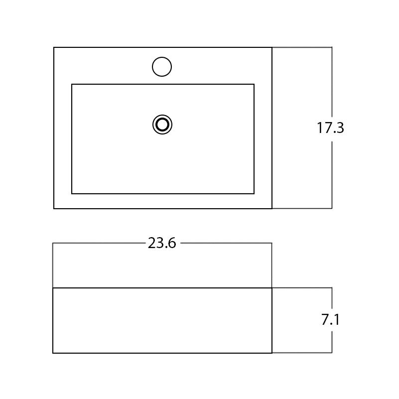 23.6-in. W Above Counter White Bathroom Vessel Sink For 1 Hole Center Drilling AI 28416