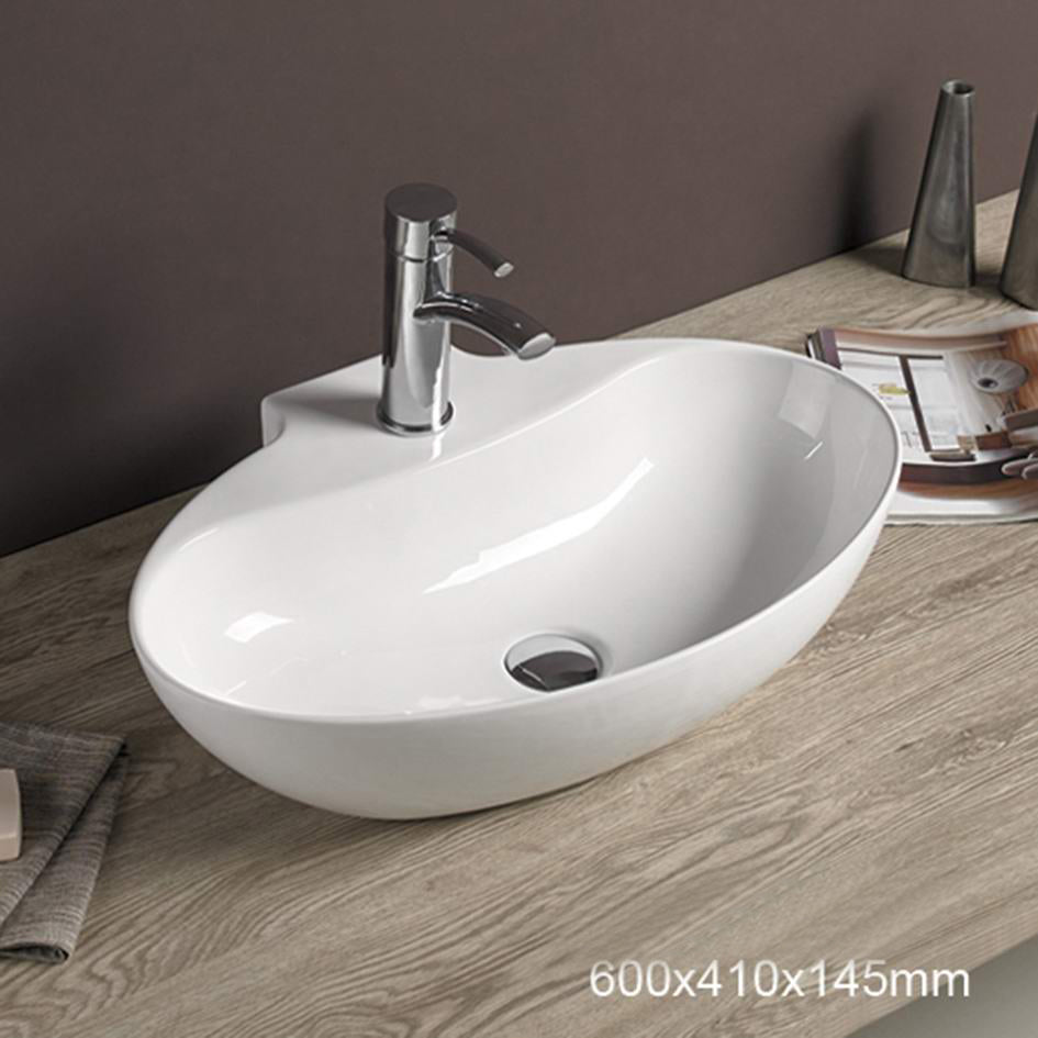 23.6-in. W Above Counter White Bathroom Vessel Sink For 1 Hole Center Drilling AI-28437