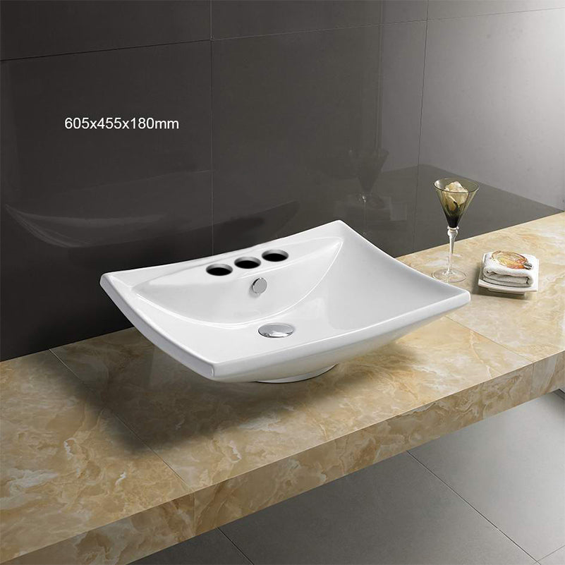 23.8-in. W Above Counter White Bathroom Vessel Sink For 3H4-in. Center Drilling AI 28467